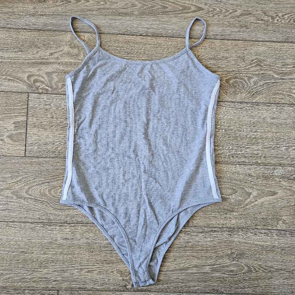 🔥4/$20 Ambiance Light Gray Sporty Side Stripe Cami Bodysuit